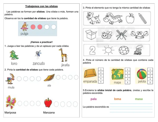 Guía 1° básico " Separar sílabas"