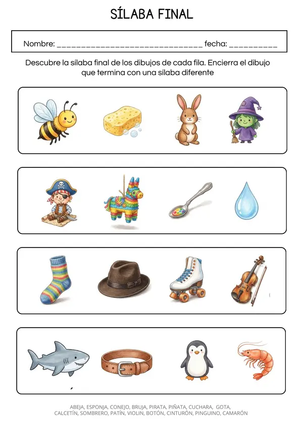 Sílaba Final 2 - Conciencia Fonológica