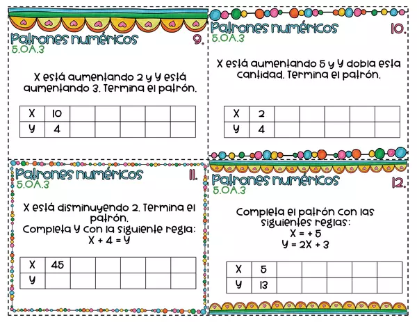 Tarjetas con Problemas Patrones Numéricos