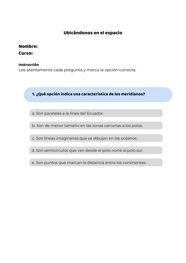 Mini Cuestionario sobre ubicación espacial