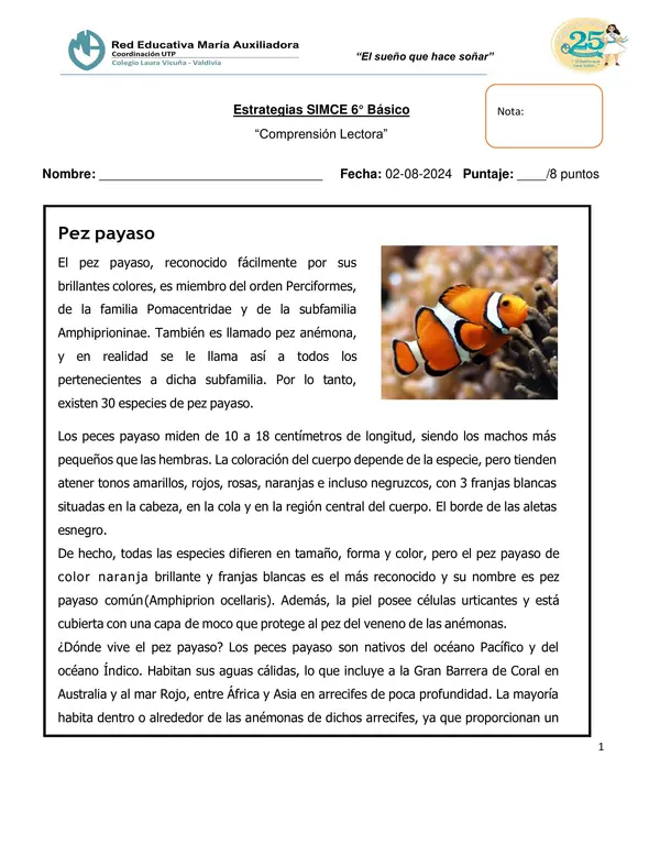 Texto informativo- Comprensión lectora
