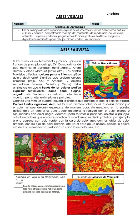 Artes visuales - Fauvista - 3° básico