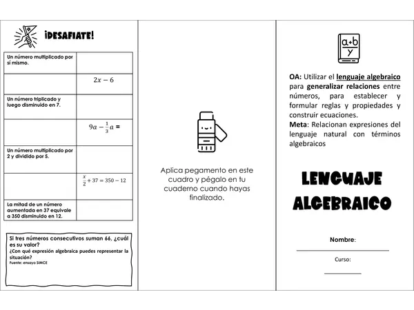 TRIPTICO LENGUAJE ALGEBRAICO
