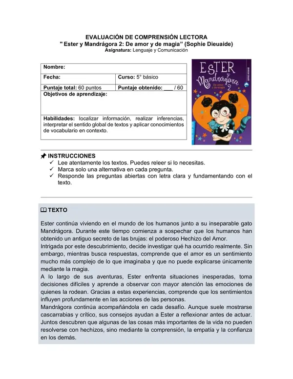 Prueba del libro "Ester y Mandrágora 2: De amor y de magia” (Sophie Dieuaide)