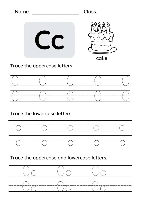 Letter C tracing worksheet