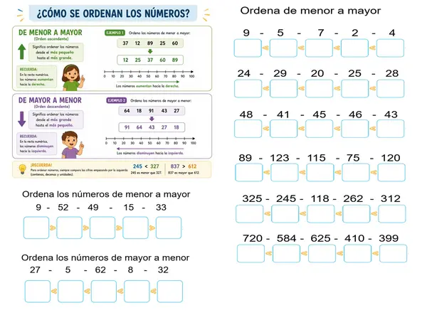 Ordenar números de 2 y 3 dígitos