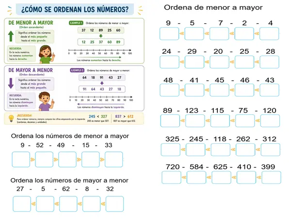 Ordenar números de 2 y 3 dígitos
