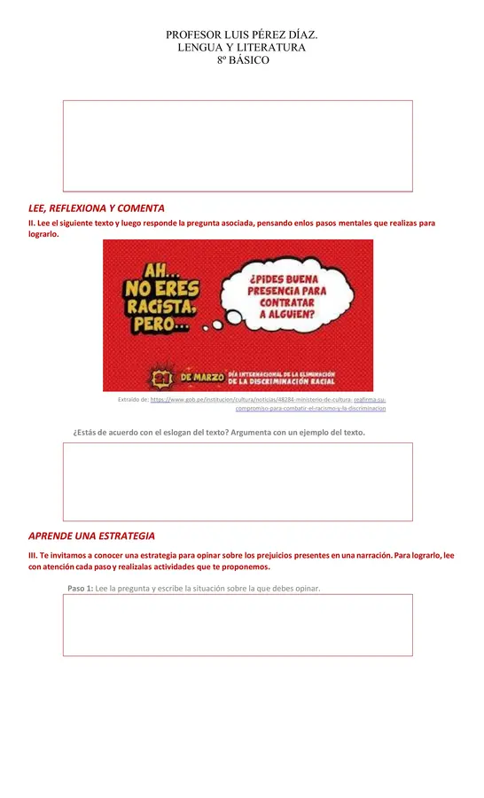 Guías textos no Lit. - Prejuicios presentes en un texto de los medios de comunicación 8° - 7°