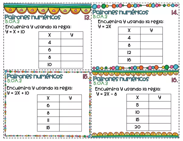 Tarjetas con Problemas Patrones Numéricos