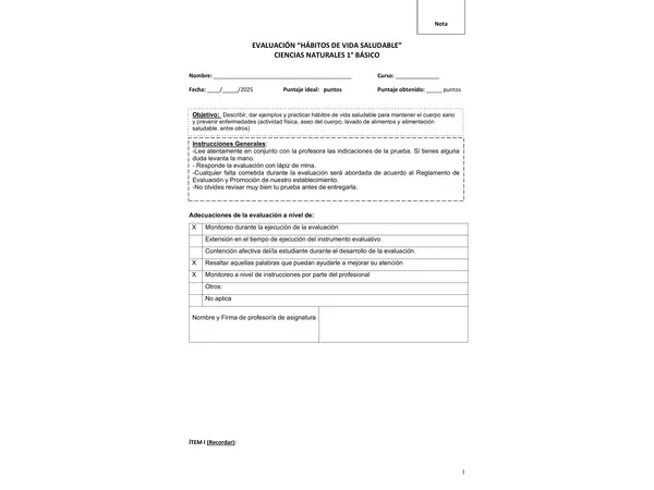 Evaluación hábitos de vida saludable