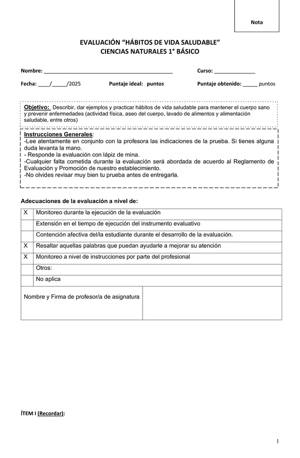 Evaluación hábitos de vida saludable