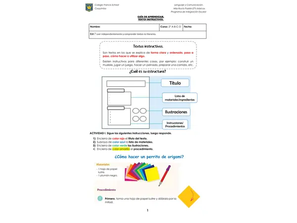 Guía de aprendizaje - Textos instructivos 2 básico