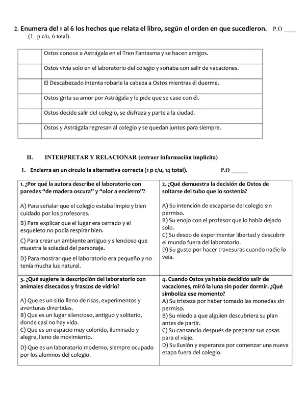 Prueba lectura complementaria "Un esqueleto en vacaciones" 