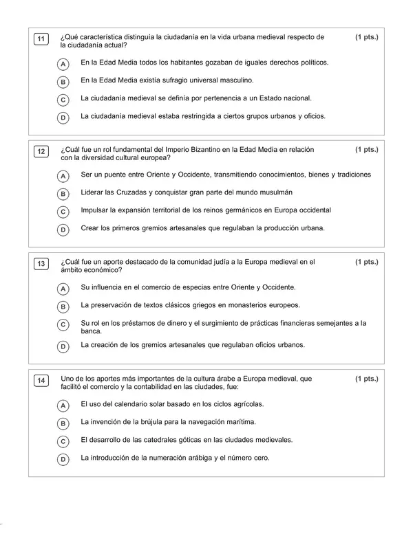 Evaluación Historia 7°, Plena y Baja Edad Media
