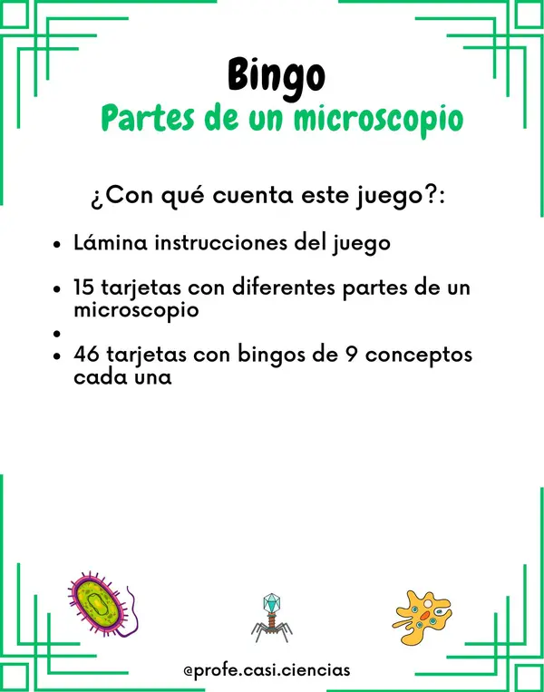 BINGO PARTES DE  UN MICROSCOPIO