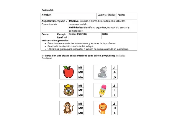 Evaluación Consonantes M-L