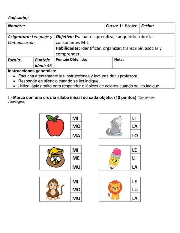 Evaluación Consonantes M-L