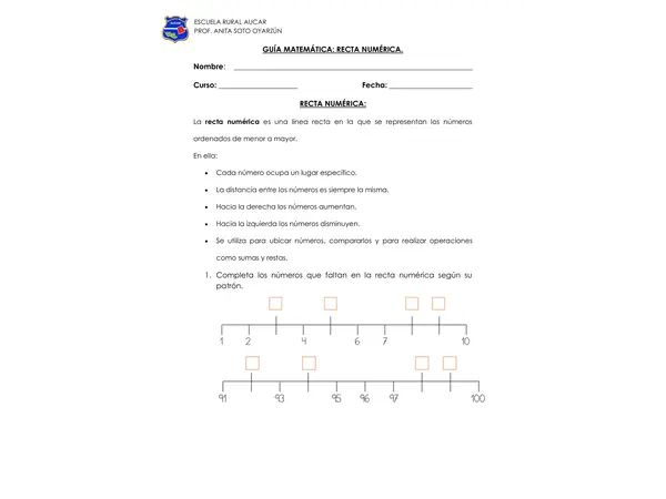 Guía de recta numérica.