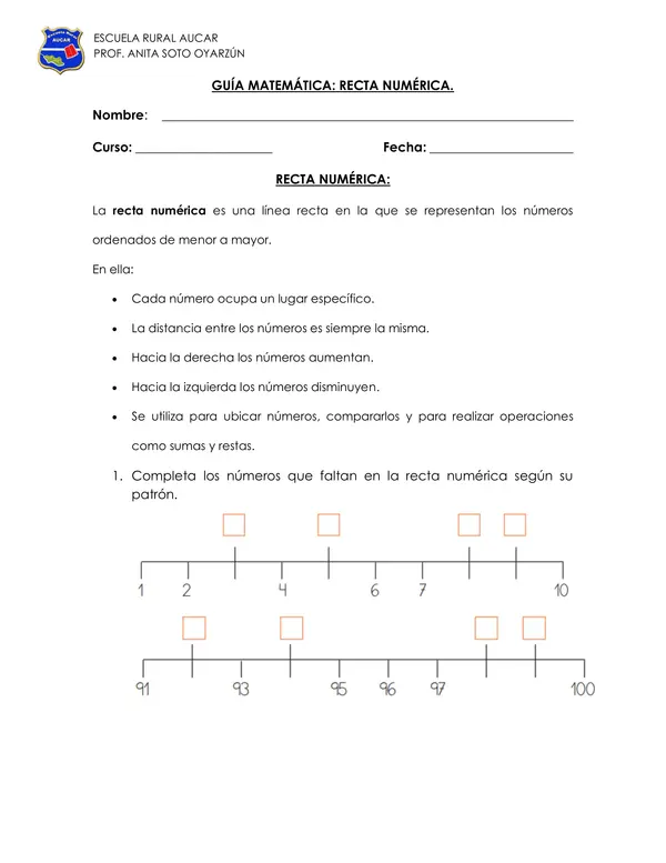 Guía de recta numérica.