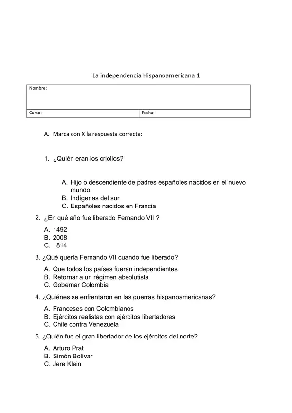 Idependencia Hispanoamericana 1