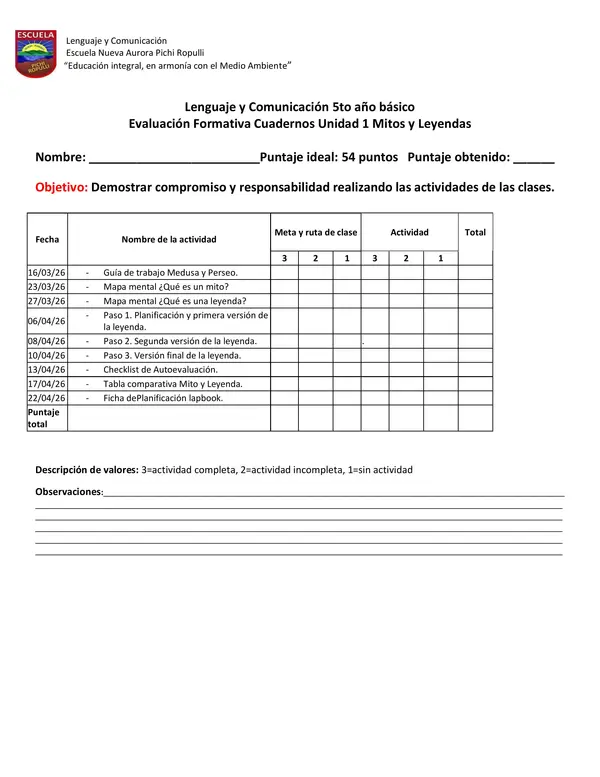 Rúbrica revisión de cuadernos