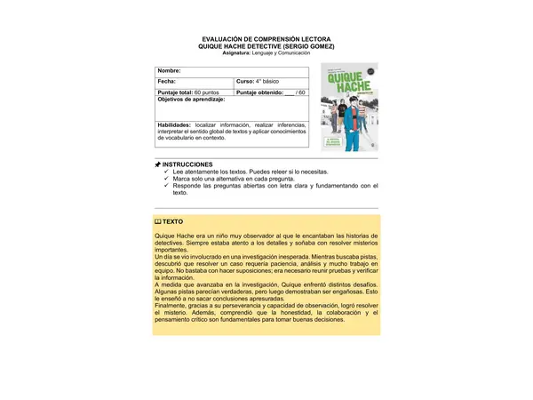 Prueba del libro "Quique Hache detective" (Sergio Gómez)
