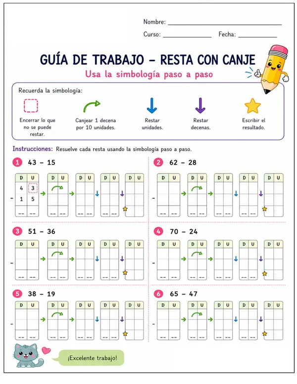Guía de trabajo - Restas con canje 