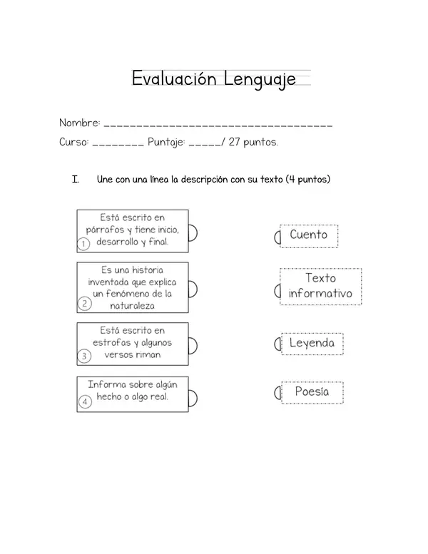 Evaluación contenidos lenguaje segundo básico