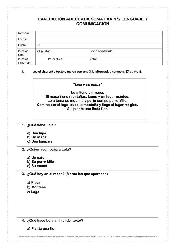 evaluacion comprensión lectora