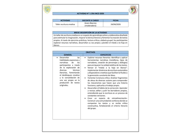 formato actividades CRA