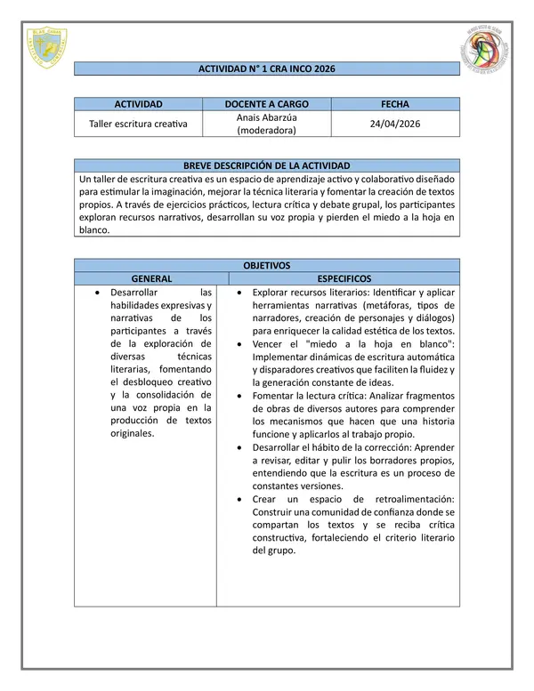formato actividades CRA