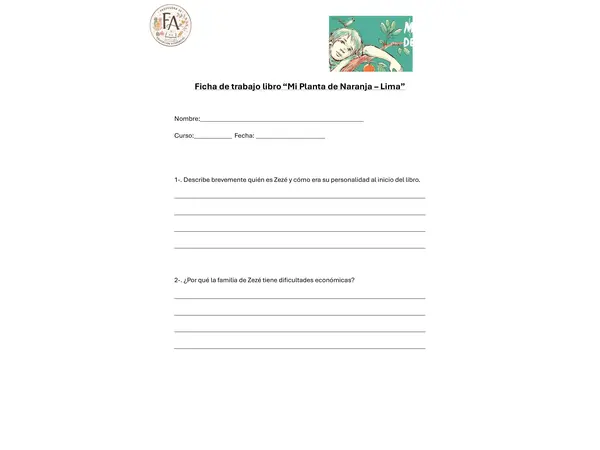 Ficha de trabajo libro "Mi planta de Naranja - Lima"