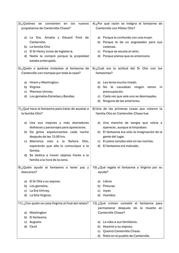 Evaluación libro El fantasma de Canterville.