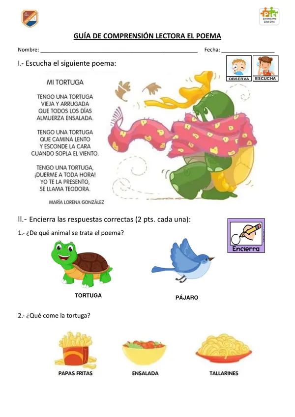 GUÍA COMPRENSIÓN LECTORA POEMA