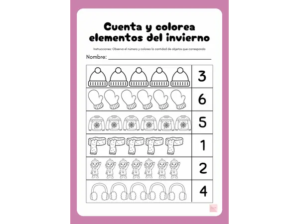 Cuenta y colorea – Elementos del invierno para trabajar cantidad y atención