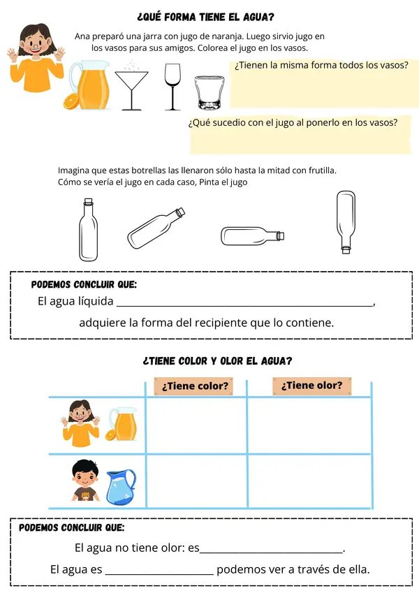 El Agua: Características Ficha de Ciencias para 2° - 5° Básico