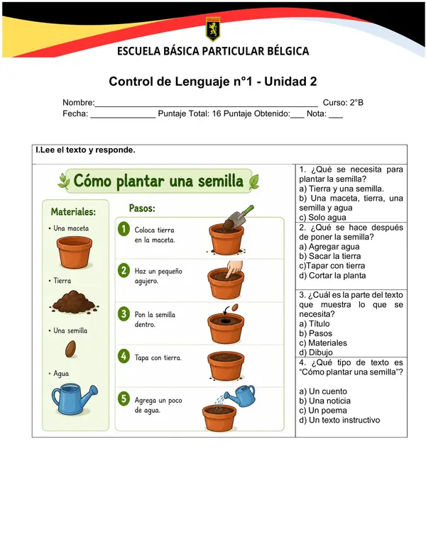 control de lenguaje unidad 2 - segundo básico