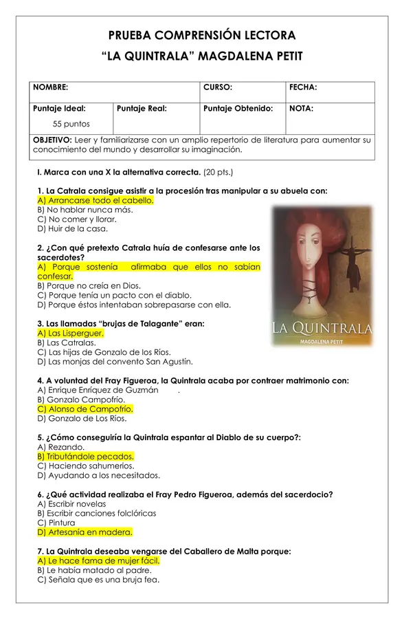 Prueba Lectura - La Quintrala 