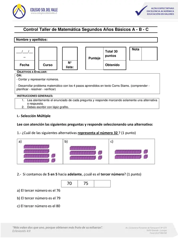 Control segundos años básicos