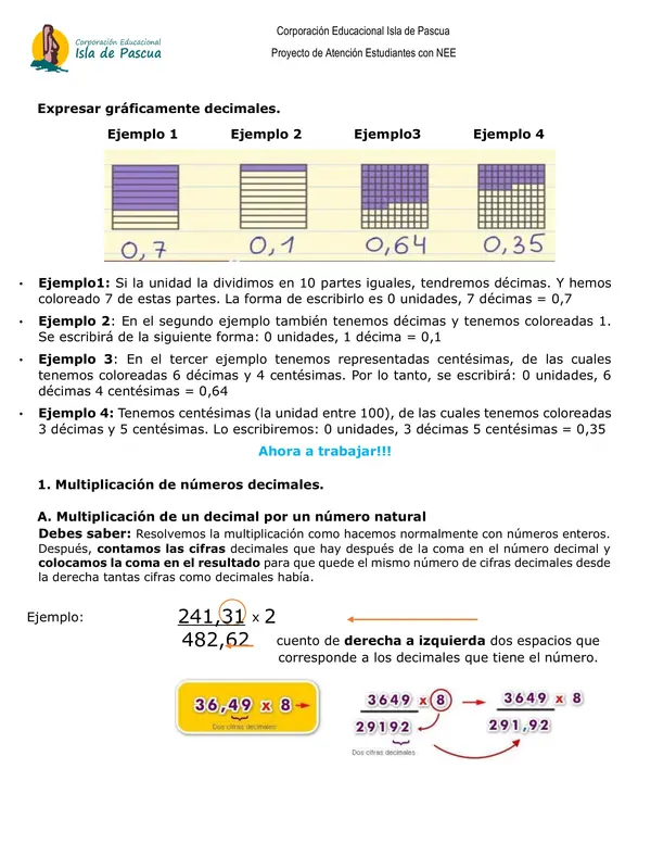 Guía multiplicación con decimales