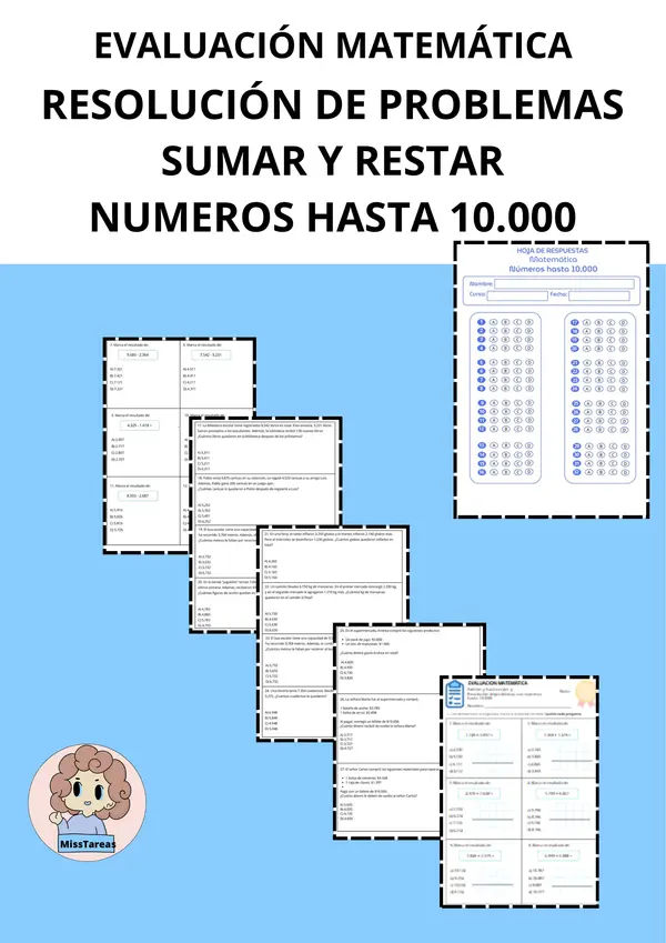 Prueba sumas, restas, resolución de problemas