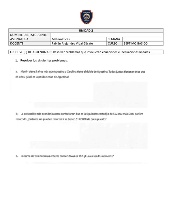 Resolver problemas que involucran ecuaciones e inecuaciones lineales.