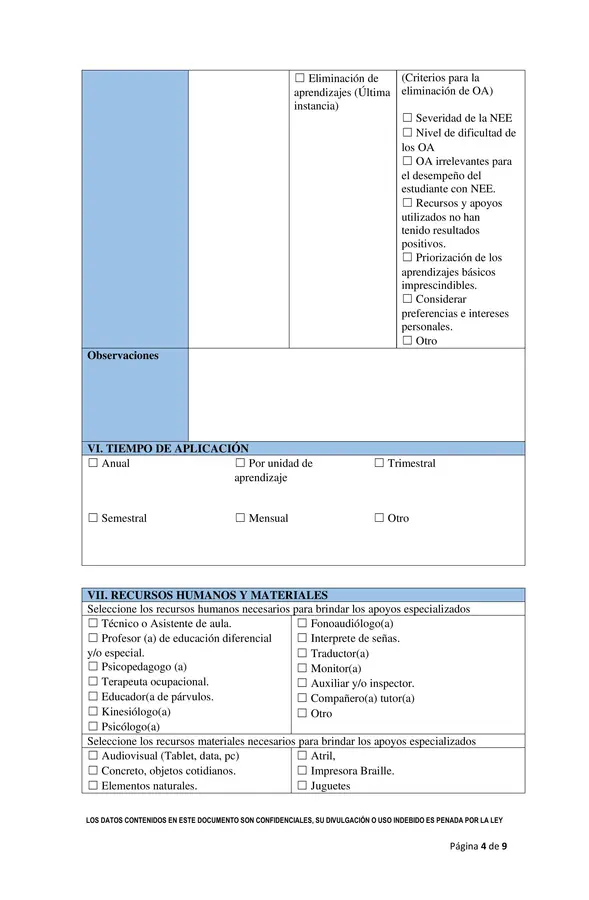 Documento PACI Plan de Adecuación Curricular Individual 2º básico.