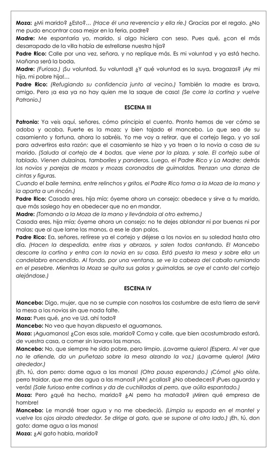 Guía de trabajo - Entremés del mancebo que casó con mujer brava- 8°