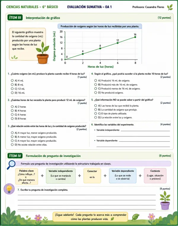 6TO EVALUACIÓN SUMATIVA OA 1 FOTOSÍNTESIS