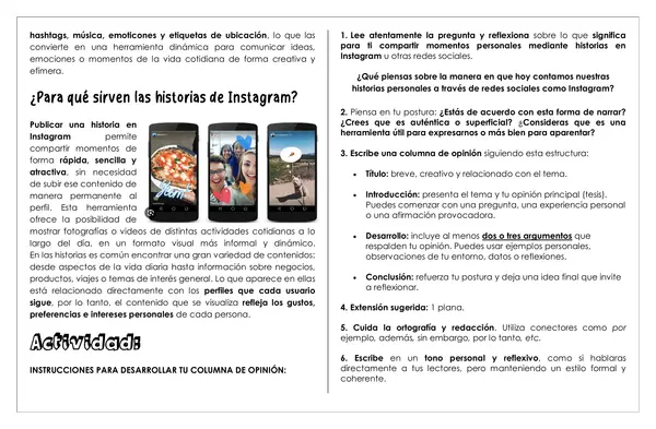 Guía de trabajo - Columna de opinión sobre las historias de Instagram