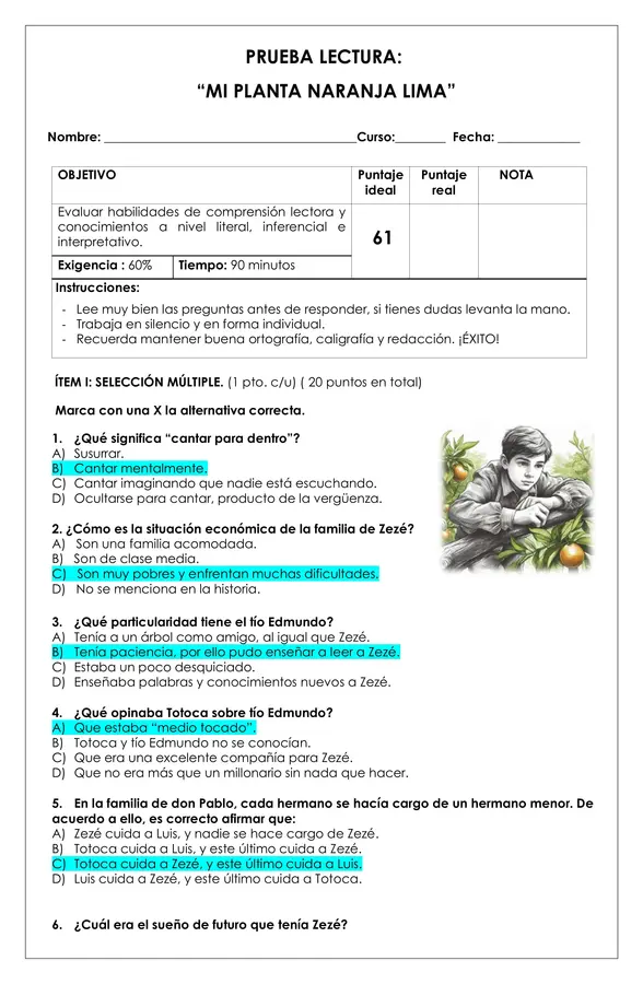 Prueba Lectura - Mi planta naranja lima
