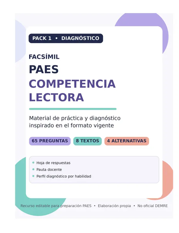 📚 PACK 1 | FACsÍMIL DIAGNÓSTICO PAES – COMPETENCIA LECTORA