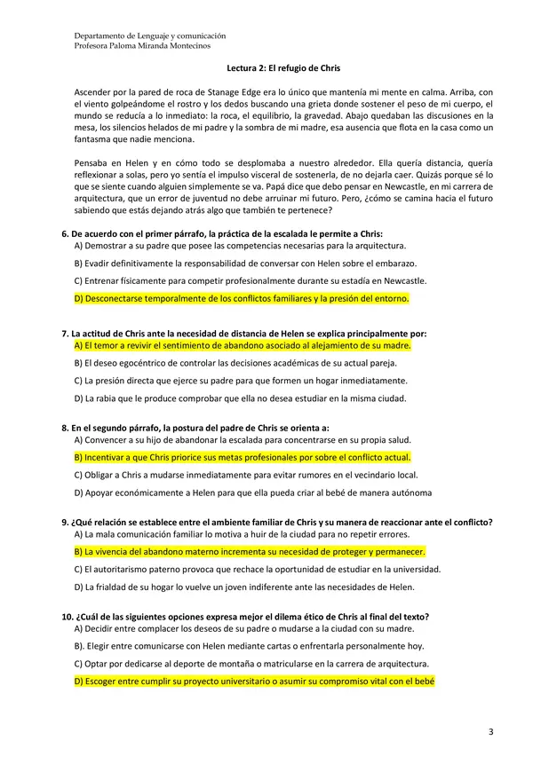 Evaluación "Querido nadie" 2do medio