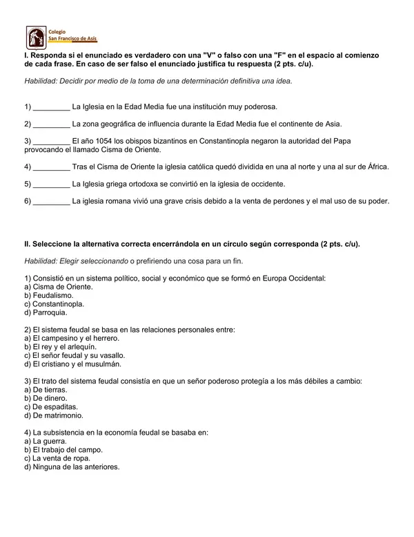 Prueba Historia 7mo básico: unidad 3: La Edad Media y el nacimiento de la civilización europea.